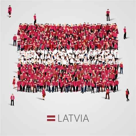 Large Group Of People In The Shape Of Latvian Flag Republic Of Latvia