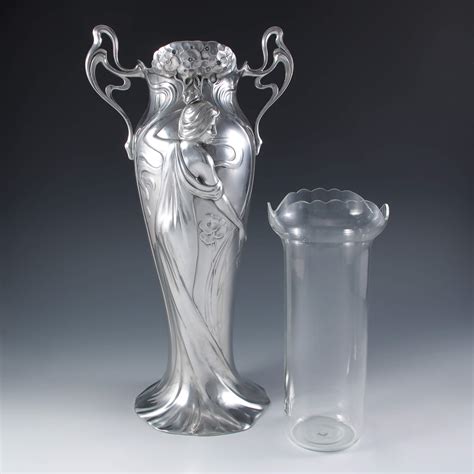 Titus Omega Wmf Art Nouveau Pewter Glass Maiden Vase