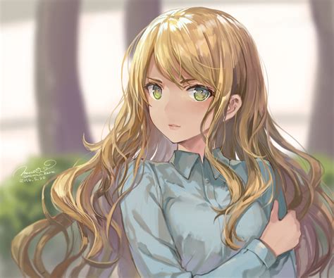 Anime Girl With Long Blonde Hair And Brown Eyes