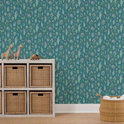 Pondscape Petrol Blue Wallpaper Spoonflower