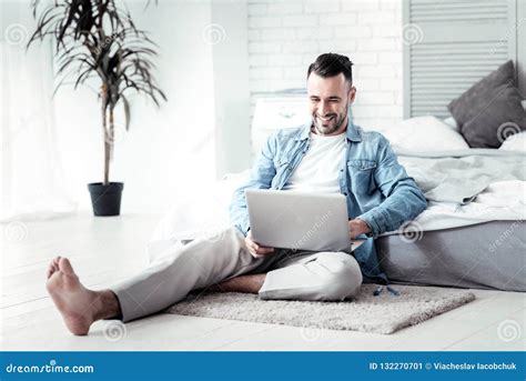 Cheerful Brunette Having Video Call Stock Image Image Of Freelancer