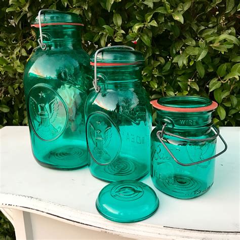 Aqua Blue Ball Canning Jar Set Set Of Ball Jars With Bail Etsy Ball Canning Jars Ball Jars