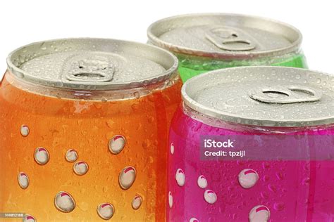 Colorful Fizzy Drink Cans With Water Droplets Stock Photo Download