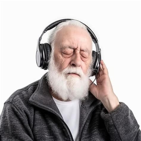 Un Homme Plus âgé écoute De La Musique Avec Un Casque Les Yeux Fermés