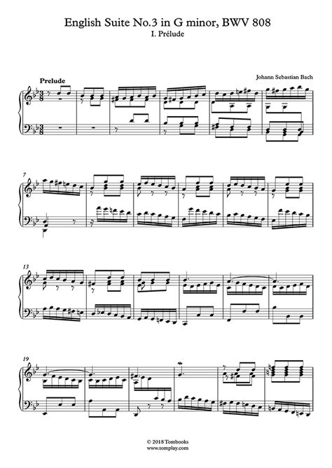 Free Sheet Music Bach Johann Sebastian BWV 808 English Suite No