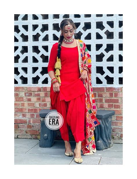 Red Punjabi Patiala Suit Phulkari Duppata Shalwar Kameez Suit - Etsy