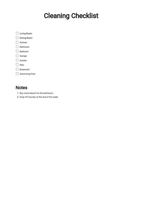 Cleaning Checklist Word Template - printablefinder.com