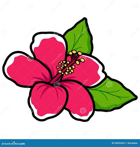 Hawaiian Hibiscus Flower Cartoon Red Tropical Island Flowers Vector