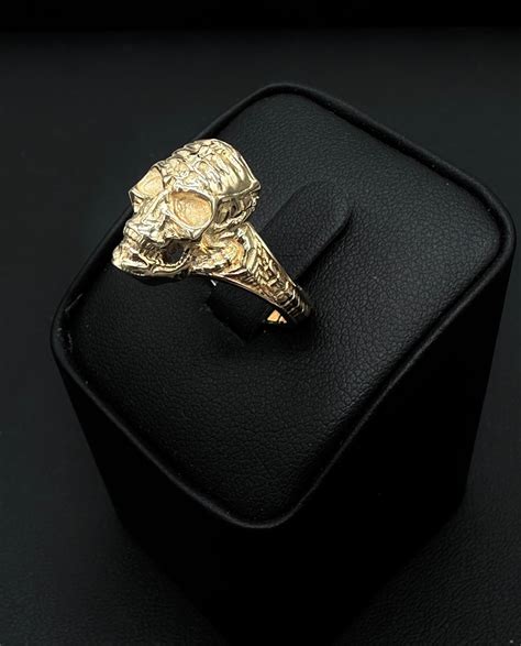 14k Solid Gold Skull Ring Men Biker Style Men Memento Mori Etsy