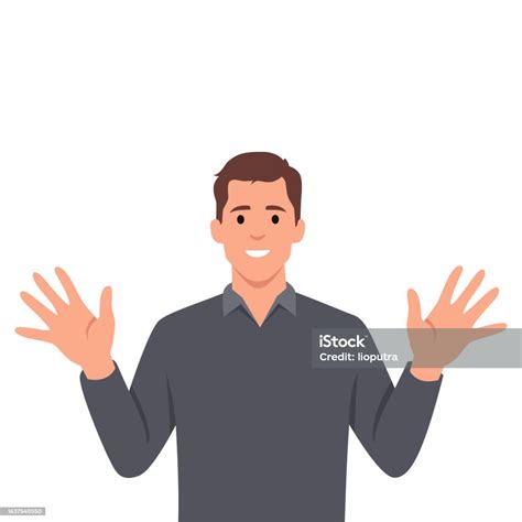 Young Man Greeting Gesture Flat Vector Illustrations Set In Casual