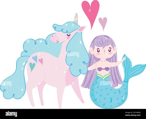 unicornio y sirena princesa corazón encantador fantasía dibujo