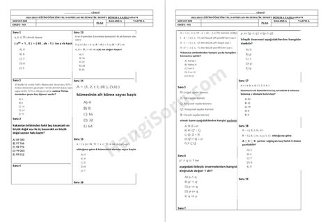 2022 2023 9 Sınıf Matematik 1 Dönem 1 Yazılı Soruları HangiSoru