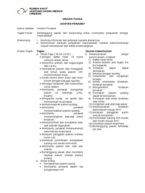 Uraian Tugas Asisten Perawat