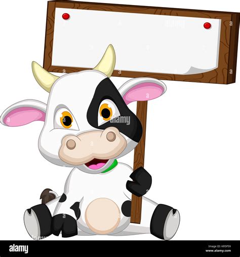 Cute Cow Cartoon Sitting With Blank Sign Stock Photo Alamy