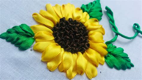 Hand Embroidery Ribbon Embroidery Sunflower Embroidery Youtube