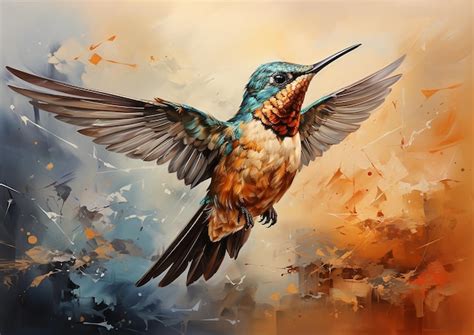 Premium Ai Image Elegant Hummingbird Oil On Canvas