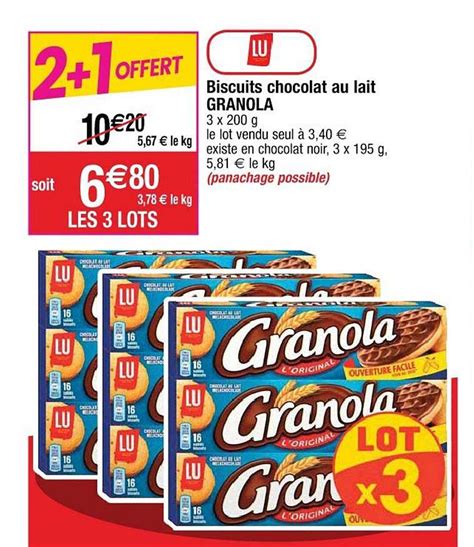 Offre Biscuits Chocolat Au Lait Granola Lu Chez Cora