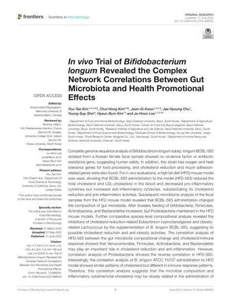 PDF In Vivo Trial Of Bifidobacterium Longum Revealed The Complex