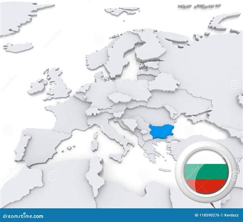 Bulgaria on map of Europe stock illustration. Illustration of flag - 118590276