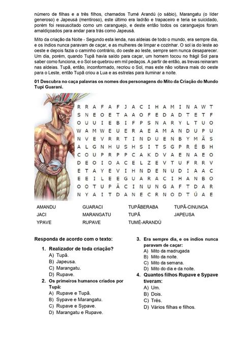 Mitos da criação Guarani Mito da criação Avaliação de ensino
