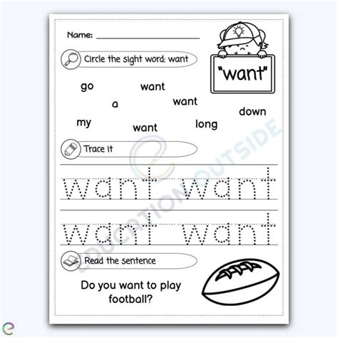 Want Sight Word Find Trace And Read Activity Page