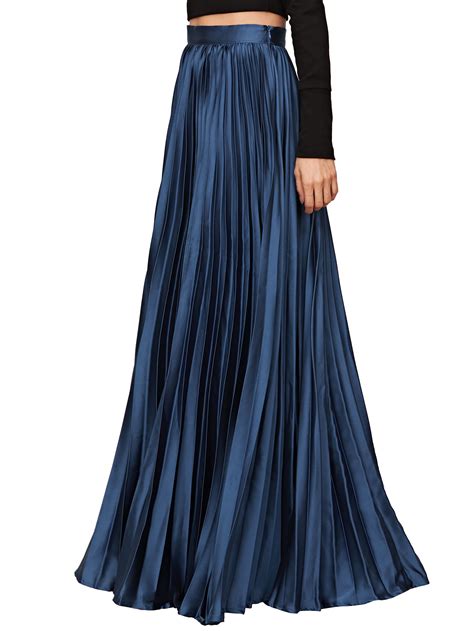 Satin Pleated Full Length Skirt Sheinsheinside