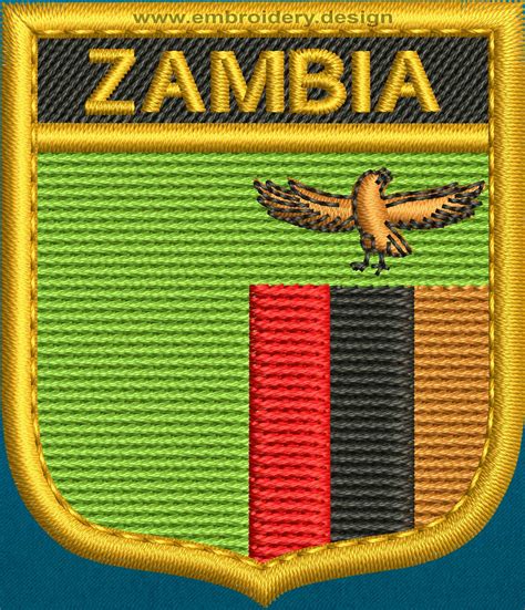 Design Embroidery Flag Of Zambia Shield With Gold Trim By Embroidery Design