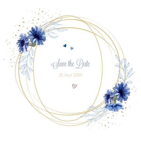 Save The Date Karte Mit Geometrischem Muster Und Blauen Blumen