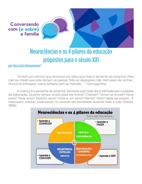 Neuroci Ncias E Os Pilares Da Educa O Propostos Para O S Culo