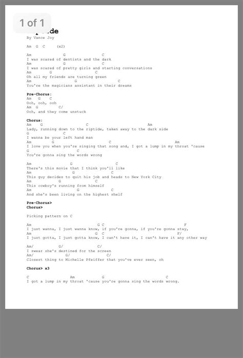 Riptide Ukulele Chord Chartpdf Riptide By Vance Joy Ukulele Chords