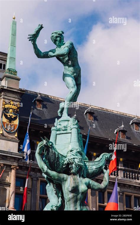 Fountain Statue Of Brabo Throwing The Severed Hand Of Antigoon Into The