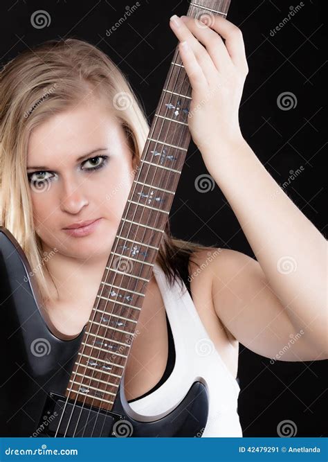 Rock Music. Girl Musician Playing on Electric Guitar Stock Image ...