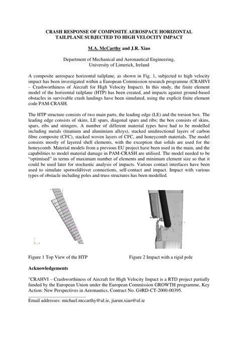 Pdf Crash Response Of Composite Aerospace Horizontal Tailplane
