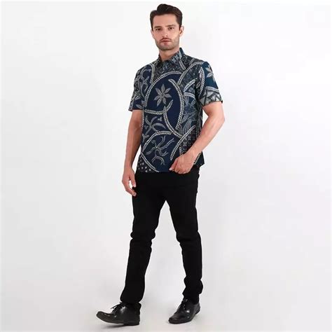 Jual Maginot MAGINOT NATAN NAVY Batik Slim Fit Lengan Pendek Original