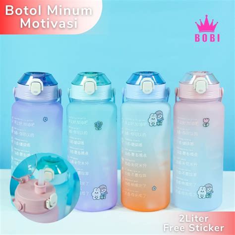 Bobi Botol Minum Viral Liter Botol Motivasi Korean Style Ml