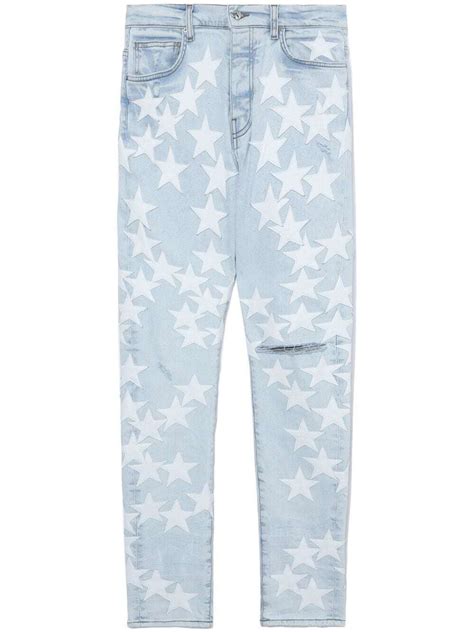 Amiri X Chemist Leather Stars Skinny Jeans Blue Editorialist