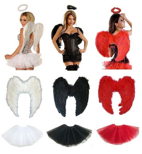 Angel Devil Feather Fairy Wings Halo Tutu Fancy Dress Costume Outfit