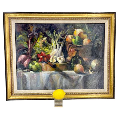 French Framed And Signed Oil On Canvas Still Life Painting With Fruits