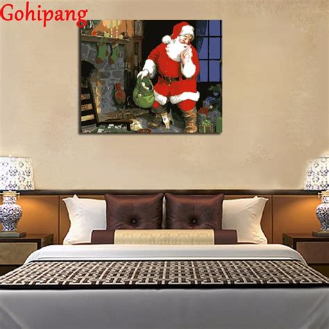 Diy Oil Painting Santa Claus Framed Wall Decor By Numbers Hand Painted