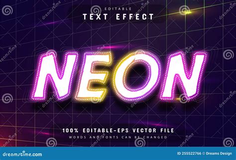 Neon Text Effect Editable Stock Vector Illustration Of Editable