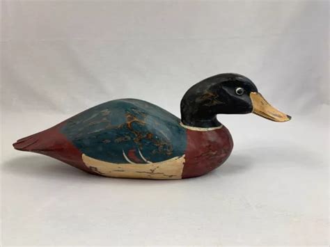 VINTAGE WOODEN MALLARD Duck Decoy Folk Art Hand Carved Hand Painted