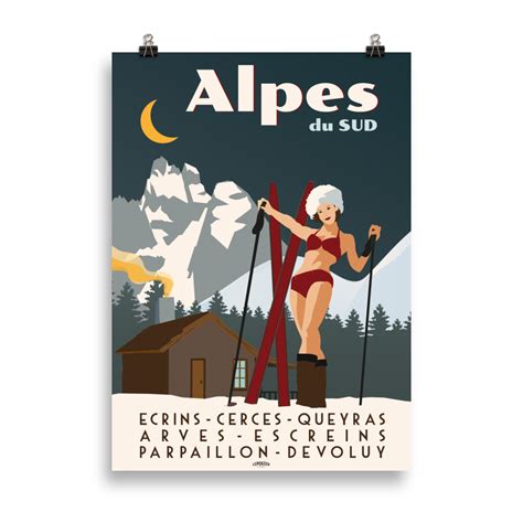 Poster Vintage Pinup Des Alpes Du Sud Affiche Poster Et