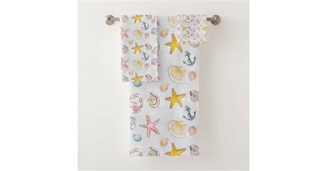 Ocean Beach Seashells Nautical Anchor Sea Life Bath Towel Set Zazzle