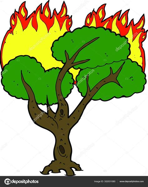 Cartoon Burning Tree Illustration White Background Stock Vector Image