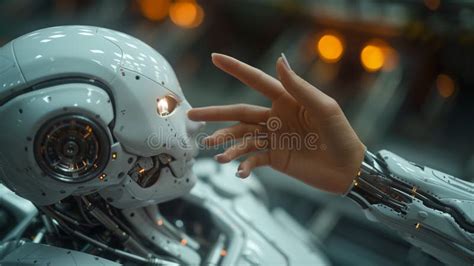 Human Hand Holding Robotic Hand Close Up Stock Photo Image Of
