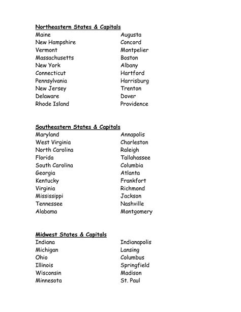 Midwest States And Capitals Quiz Printable