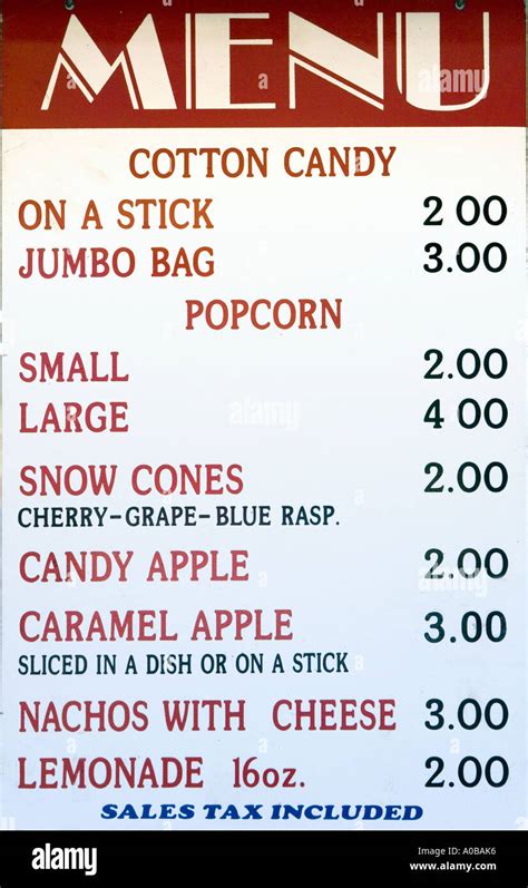 menu of junk food at a carnival Stock Photo - Alamy