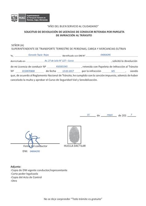 Solicitud de devolución de licencias de conducir SUTRAN