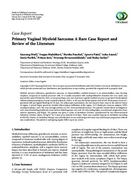 Pdf Primary Vaginal Myeloid Sarcoma A Rare Case Report And Review Of