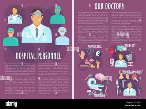 Hospital personnel vector medical poster design with doctors of healthcare departments ...